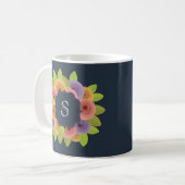 Monogram Modern Floral Script Kaffeetasse (Vorderseite Links)