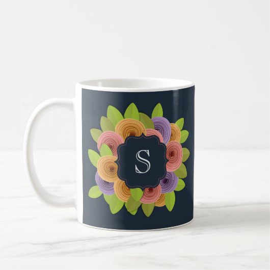 Monogram Modern Floral Script Kaffeetasse (Links)