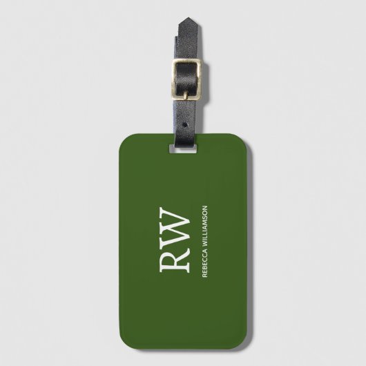 Monogram Modern Forest Green Minimalistisch Gepäckanhänger (Vorderseite Vertikal)