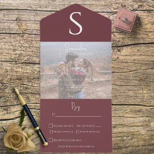 Monogram Modern Foto Burgundy Weinessen All In One Einladung