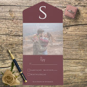 Monogram Modern Foto Burgundy Wine No Dinner All In One Einladung