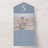 Monogram Modern Foto Dusty Blue No Dinner All In One Einladung (Innen Boden)