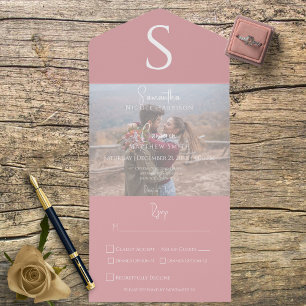 Monogram Modern Foto Dusty Pink Dinner All In One Einladung