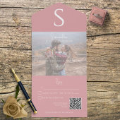 Monogram Modern Foto Dusty Pink QR Code All In One Einladung