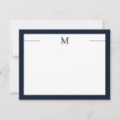 Monogram, Modern Frame Navy White Flat Note Card Mitteilungskarte (Vorderseite)