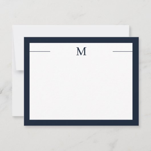 Monogram, Modern Frame Navy White Flat Note Card Mitteilungskarte (Vorderseite)