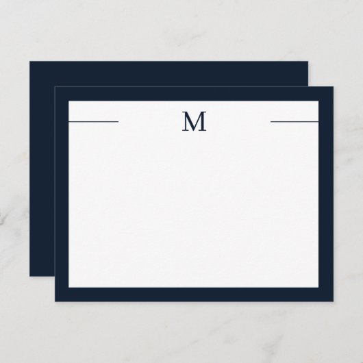 Monogram, Modern Frame Navy White Flat Note Card Mitteilungskarte (Vorne/Hinten)