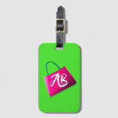 Monogram Modern Fun Bright Green Pink Gepäckanhänger (Vorderseite Vertikal)