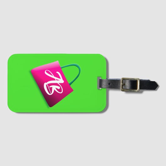 Monogram Modern Fun Bright Green Pink Gepäckanhänger (Vorderseite (Horizontal))