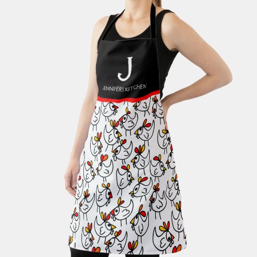 Monogram Modern Funny Chicken Adult Schürze in Bla (InSitu)