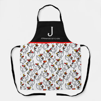 Monogram Modern Funny Chicken Adult Schürze in Bla