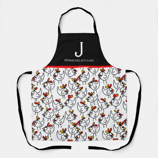 Monogram Modern Funny Chicken Adult Schürze in Bla (Vorderseite)