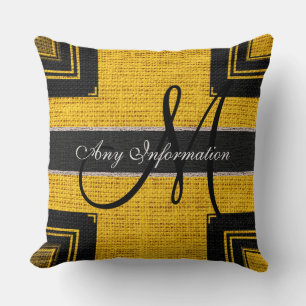 Monogram Modern Gelb & Schwarz Jute Rustikale Sack Kissen