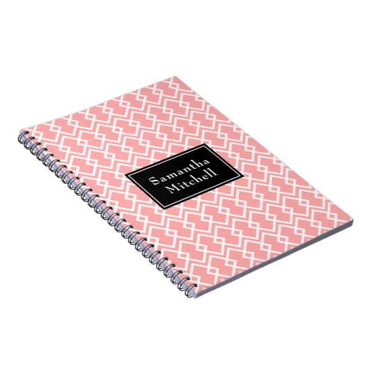 Monogram Modern Geometric Pink Black Notebook Notizblock (Rechte Seite)