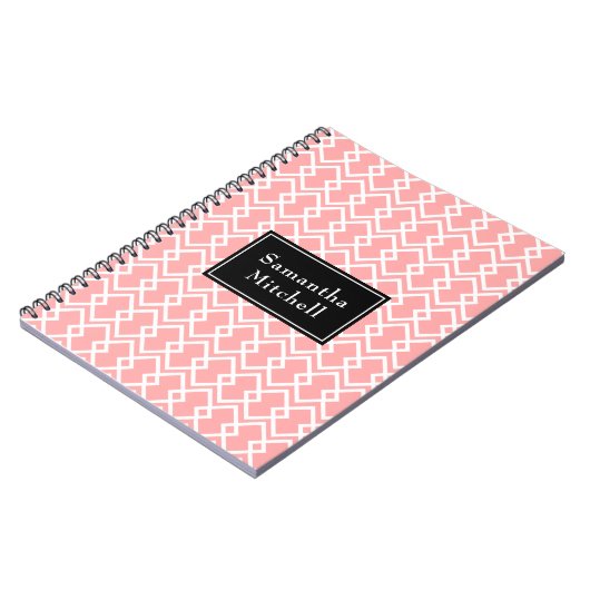 Monogram Modern Geometric Pink Black Notebook Notizblock (Linke Seite)