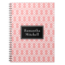 Monogram Modern Geometric Pink Black Notebook
