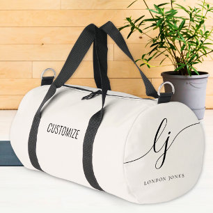 Monogram Modern Girl Calligraphy Script Custom Duffle Bag