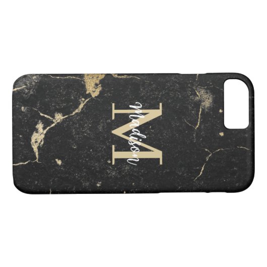 Monogram Modern Gold Black Marble Case-Mate iPhone Hülle (Rückseite (Horizontal))