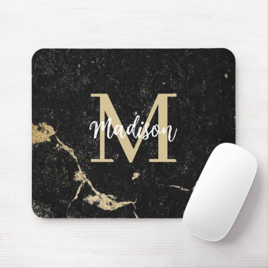 Monogram Modern Gold Black Marble Mousepad (Mit Mouse)
