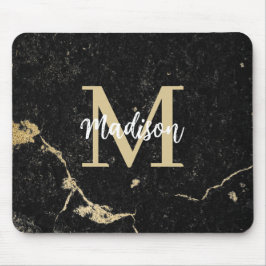 Monogram Modern Gold Black Marble Mousepad