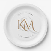 Monogram Modern Gold Script Elegant White Wedding Pappteller (Vorderseite)