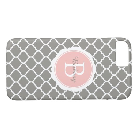 Monogram Modern Grau Pink Geometric Case-Mate iPhone Hülle (Rückseite (Horizontal))