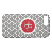 Monogram Modern Gray Red Geometric Case-Mate iPhone Hülle (Rückseite (Horizontal))