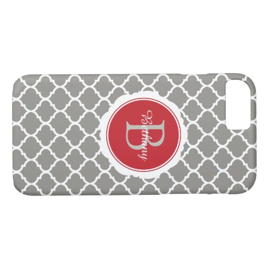 Monogram Modern Gray Red Geometric Case-Mate iPhone Hülle (Rückseite (Horizontal))