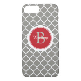 Monogram Modern Gray Red Geometric Case-Mate iPhone Hülle