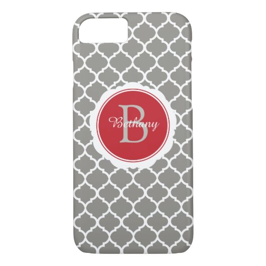 Monogram Modern Gray Red Geometric Case-Mate iPhone Hülle (Rückseite)
