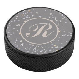 Monogram Modern Gray Terrazzo Eishockey Puck