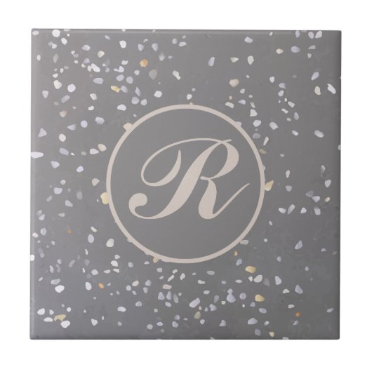 Monogram Modern Gray Terrazzo Fliese (Vorderseite)