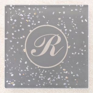 Monogram Modern Gray Terrazzo Glasuntersetzer