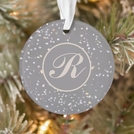 Monogram Modern Gray Terrazzo Ornament (Baum)