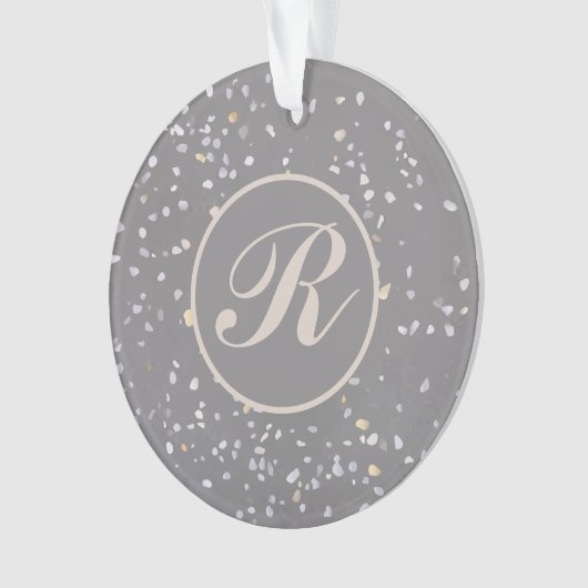 Monogram Modern Gray Terrazzo Ornament (Vorderseite)