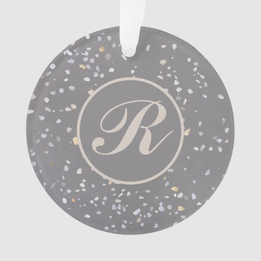 Monogram Modern Gray Terrazzo Ornament (Vorderseite)