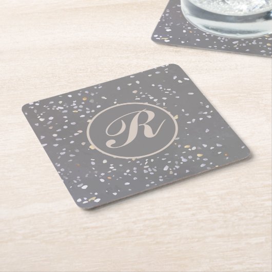 Monogram Modern Gray Terrazzo Rechteckiger Pappuntersetzer (angewinkelt)