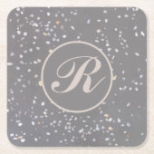 Monogram Modern Gray Terrazzo Rechteckiger Pappuntersetzer (Vorderseite)