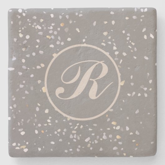 Monogram Modern Gray Terrazzo Steinuntersetzer (Vorderseite)