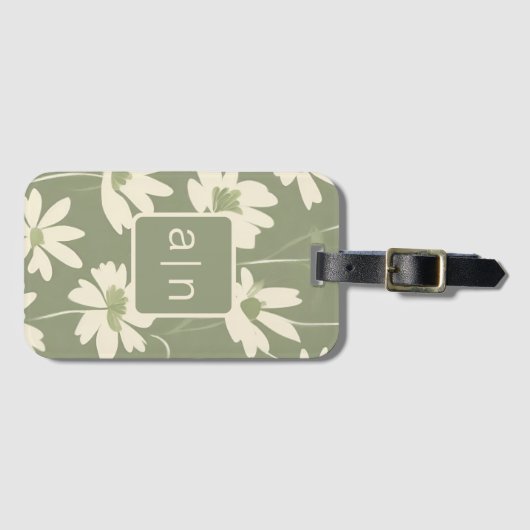 Monogram, Modern Green Floral Gepäckanhänger (Vorderseite (Horizontal))