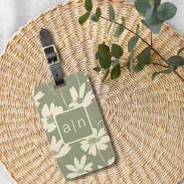 Monogram, Modern Green Floral Gepäckanhänger
