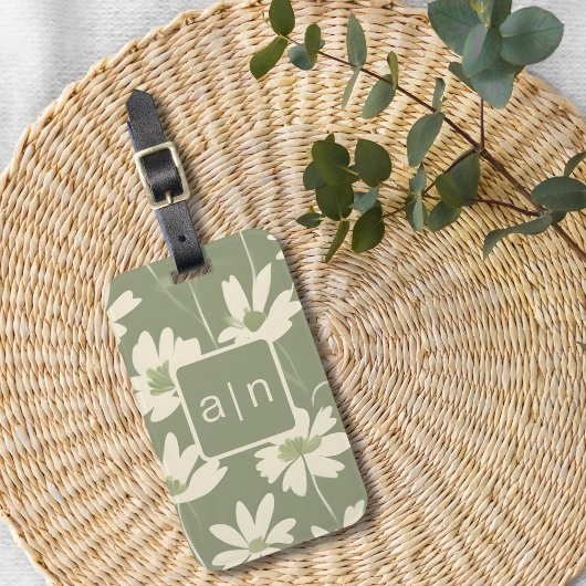 Monogram, Modern Green Floral Gepäckanhänger
