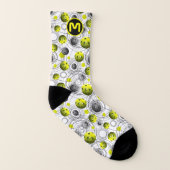 Monogram, Modern Green Grau Pickleball Socken (Rechts - Außen)