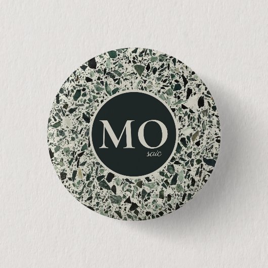 Monogram Modern Green Terrazzo Button (Vorderseite)