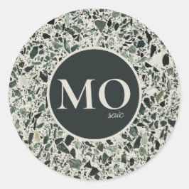 Monogram Modern Green Terrazzo Runder Aufkleber
