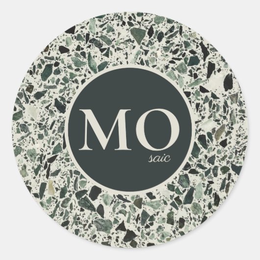 Monogram Modern Green Terrazzo Runder Aufkleber (Vorderseite)