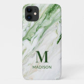 Monogram Modern Green White Personalisiert Case-Mate iPhone Hülle (Rückseite)