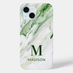 Monogram Modern Green White Personalisiert Case-Mate iPhone Hülle