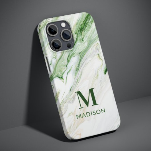 Monogram Modern Green White Personalisiert Case-Mate iPhone Hülle