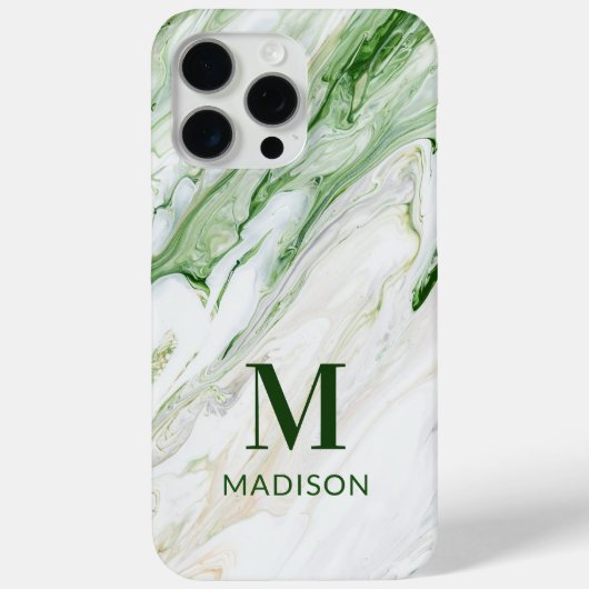 Monogram Modern Green White Personalisiert Case-Mate iPhone Hülle (Rückseite)